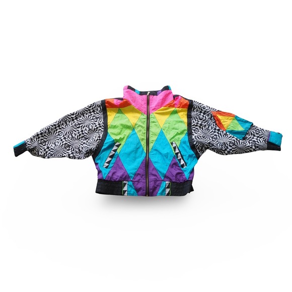 Giacca Sport Jackets & Blazers - Giacca Sport VTG Windbreaker Jacket Women's S Colorblock Geometric 80s Trippy
